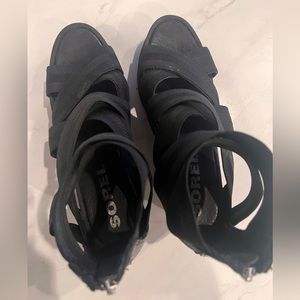 Black Sorel Strappy Wedge Shoes